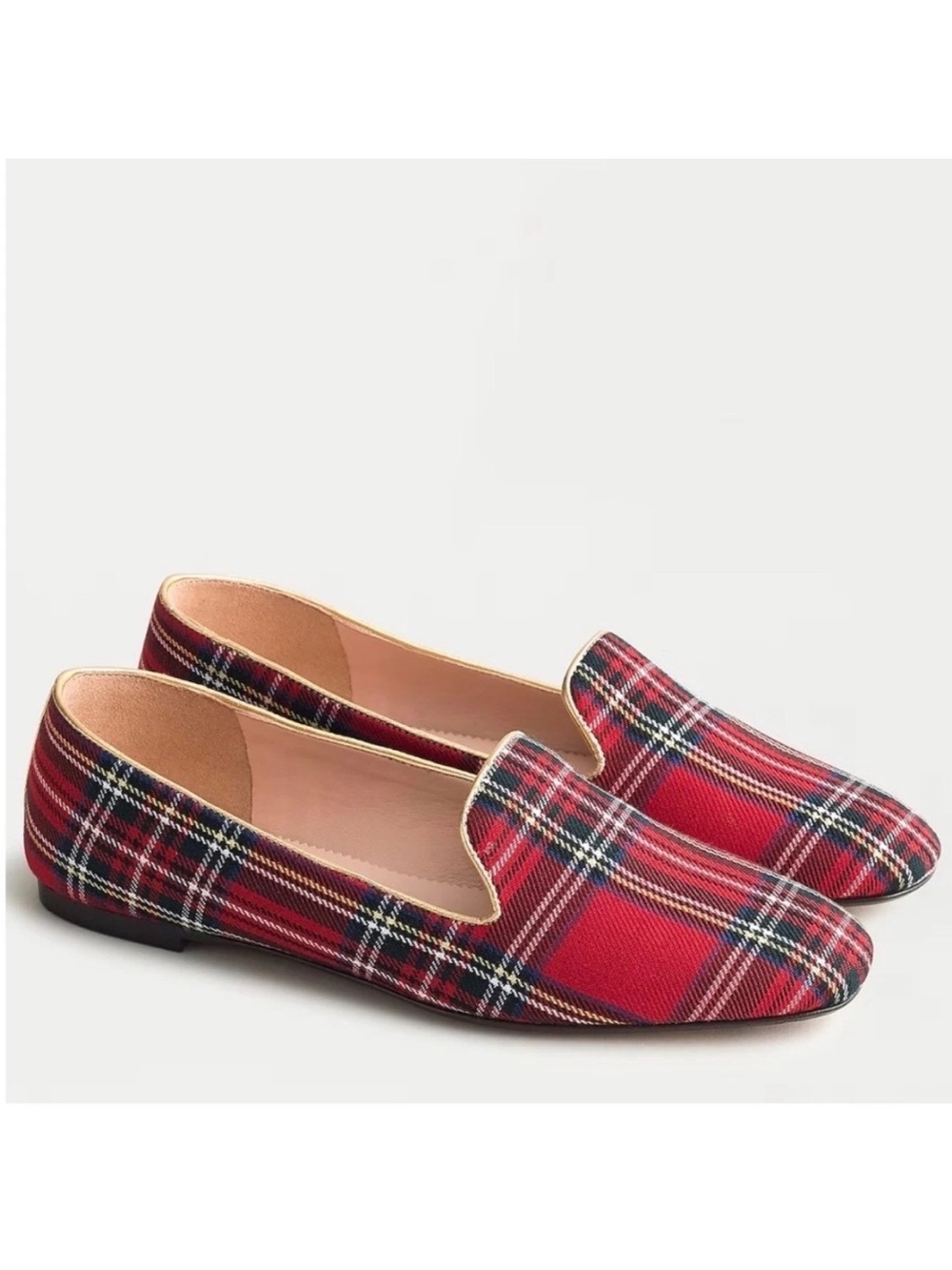 J.Crew Factory Women’s Red Stewart Tartan Plaid Smoking Loafers Size 9 M Shoes